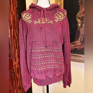 ❌SOLD❌ YoungThreads Boho Distressed Embroidered Burgundy Hoodie Sweatshirt NWT